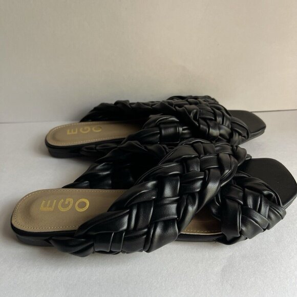 EGO Shoes - EGO Womens Black Slip On Open Toe Flat Sandals Slides Size 7.5